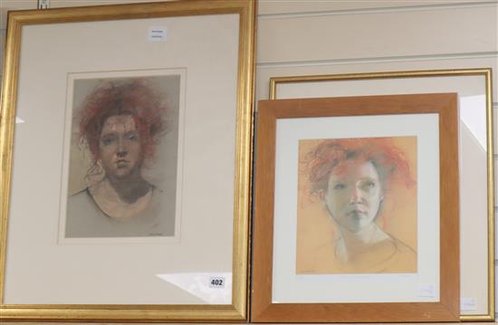 Alexandra Gardner (1945-) , two pencil and chalk portraits, signed, 32 x 22cm and 22 x 19cm and